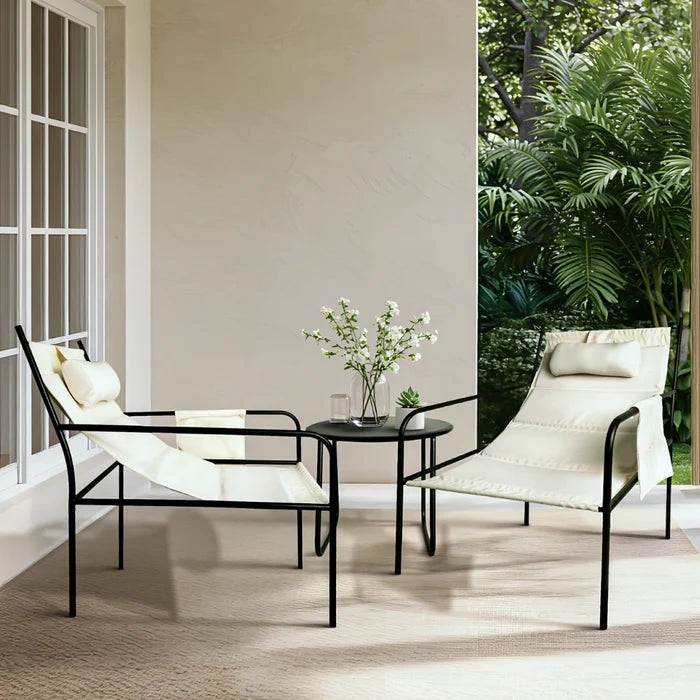 Modern outdoor furniture set with two chairs and a small table on a patio.

Outdoor set  
Outdoor furniture 
اطقم للحدائق 
اطقم للبلكونات 
Garden  furniture 
كراسي للمطاعم
Restaurant chairs
