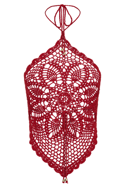 Marvin Crochet Halter Top - Red