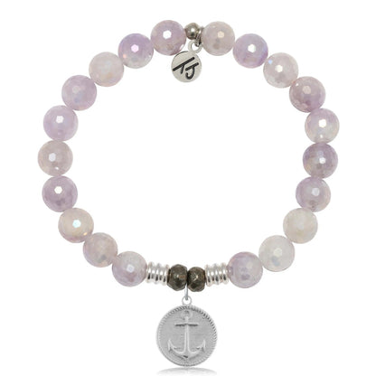 Mauve Jade Gemstone Bracelet with Anchor Sterling Silver Charm