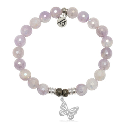 Mauve Jade Gemstone Bracelet with Butterfly Sterling Silver Charm