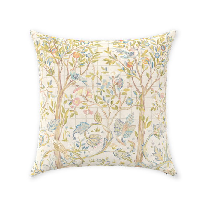 Melsetter Cotton Throw Pillows William Morris Ivory Sage Green
