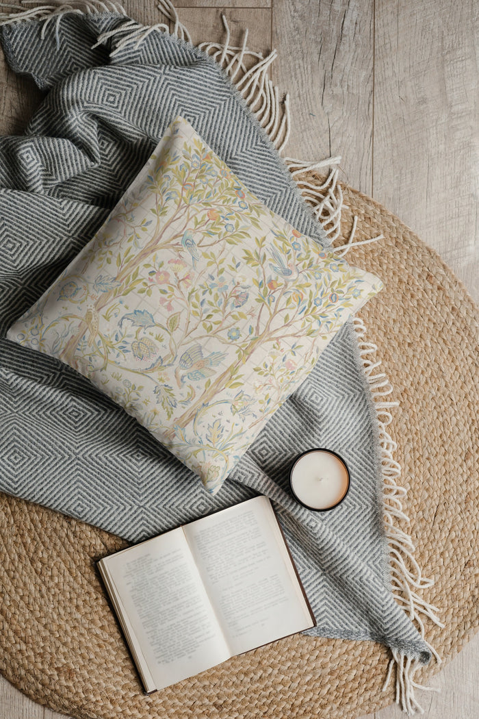 Melsetter Cotton Throw Pillows William Morris Ivory Sage Green