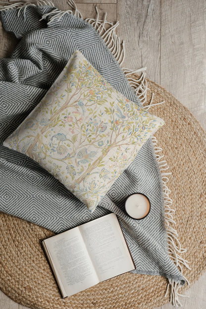 Melsetter Cotton Throw Pillows William Morris Ivory Sage Green