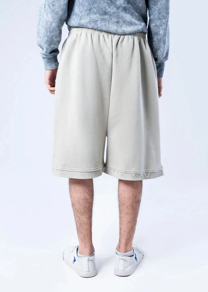 Men's casual knit shorts with elastic waistband, light beige, knee length