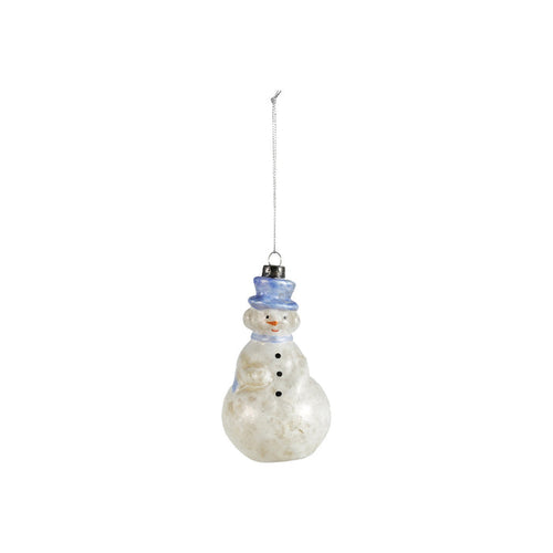 Hand-Painted Mercury Glass Snowman Ornament, White, Blue & Orange Color