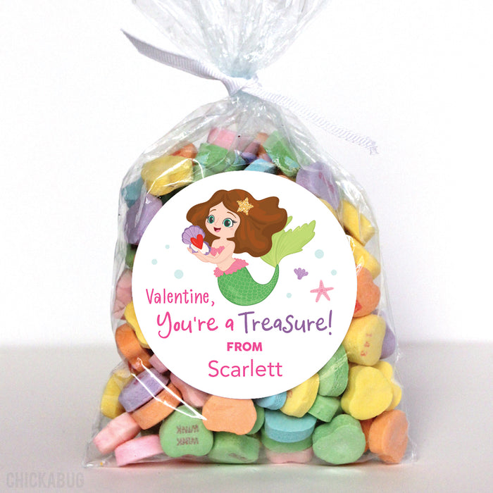 Mermaid with Brown Hair  Valentine's Day Stickers
