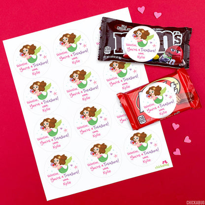 Mermaid with Brown Hair  Valentine's Day Stickers