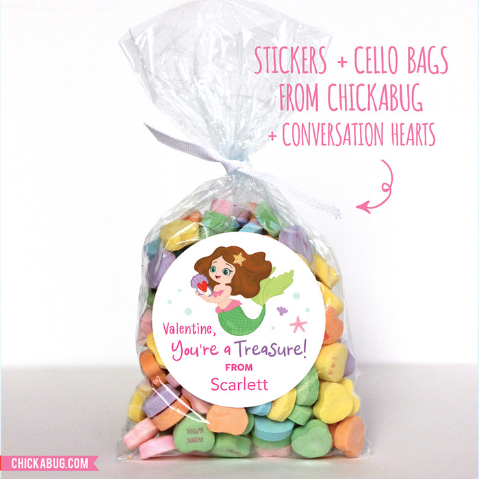Mermaid with Brown Hair  Valentine's Day Stickers