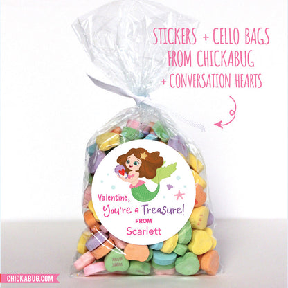 Mermaid with Brown Hair  Valentine's Day Stickers