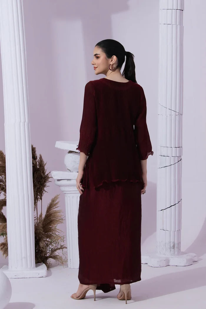 Metallic Wine Kurta & Dhoti