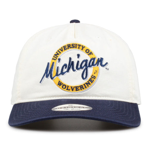 Michigan Original Circle snapback hat with embroidered school design, front view