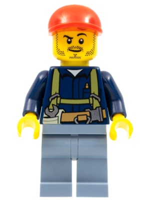Miner - Shirt with Harness and Wrench, Sand Blue Legs, Red Short Bill Cap