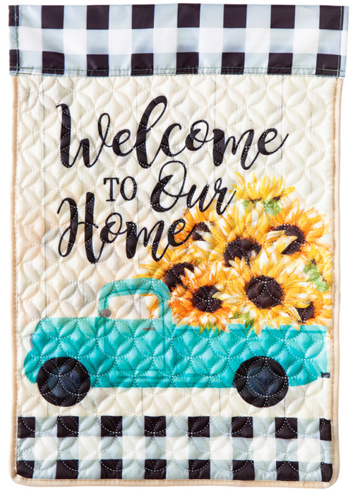 Mint Sunflower Truck Quilt Flag