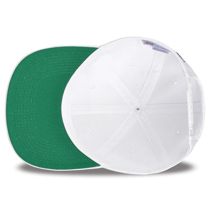 Missouri Retro Bar snapback hat in white, interior view showing the green undervisor