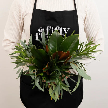 Modern Magnolia Greens Flower Centerpiece Apron - Image