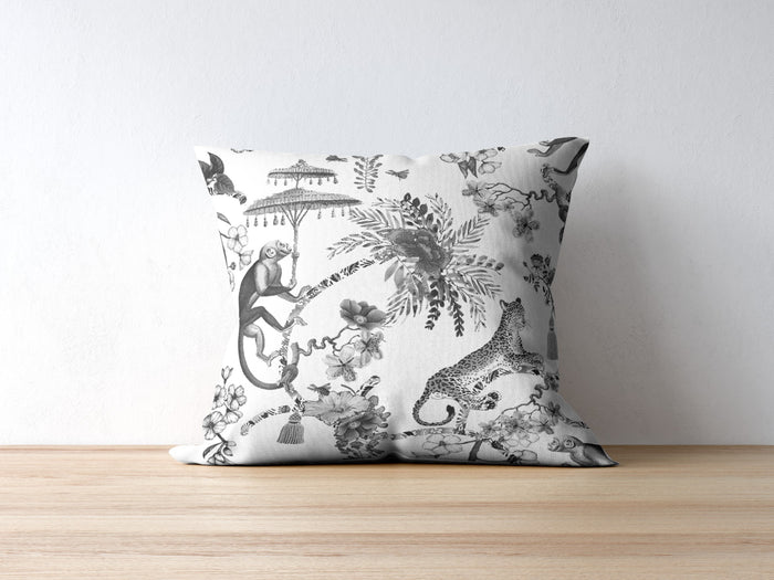 Monkey Jungle Outdoor Pillows Chinoiserie Black & White