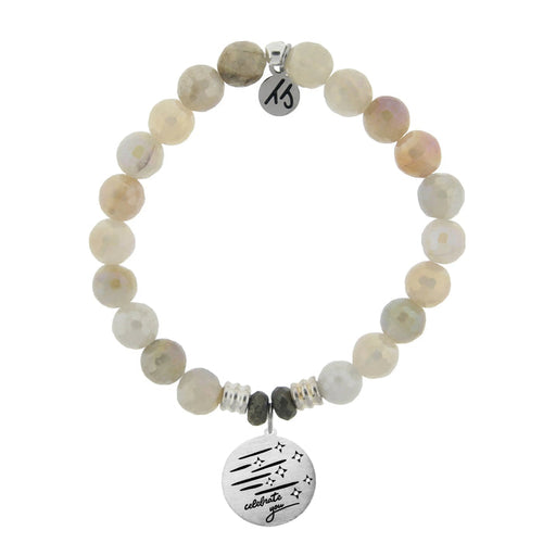 Moonstone Gemstone Bracelet with Birthday Wishes Sterling Silver Charm T. Jazelle