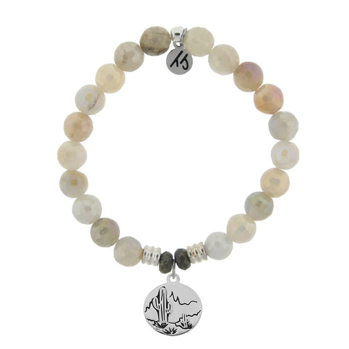 Moonstone Gemstone Bracelet with Cactus Sterling Silver Charm T. Jazelle