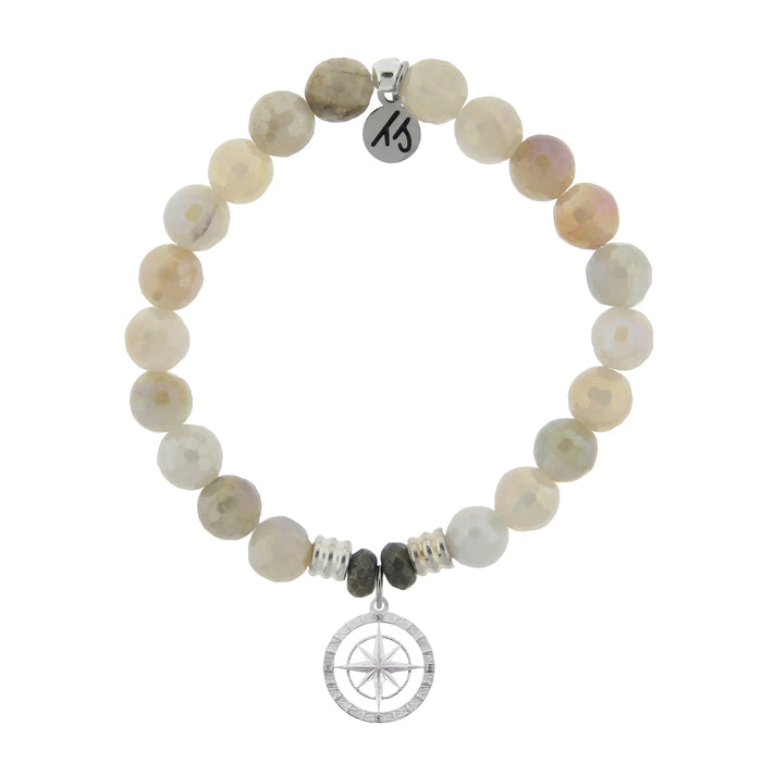 Moonstone Gemstone Bracelet with Compass Rose Sterling Silver Charm T. Jazelle