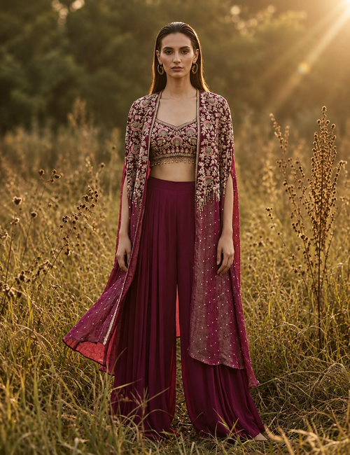 Mulberry Phulkari Cape Set