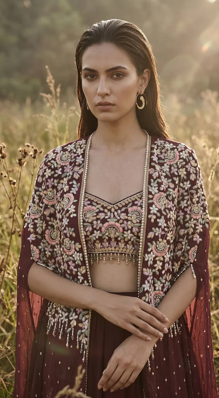 Mulberry Phulkari Cape Set