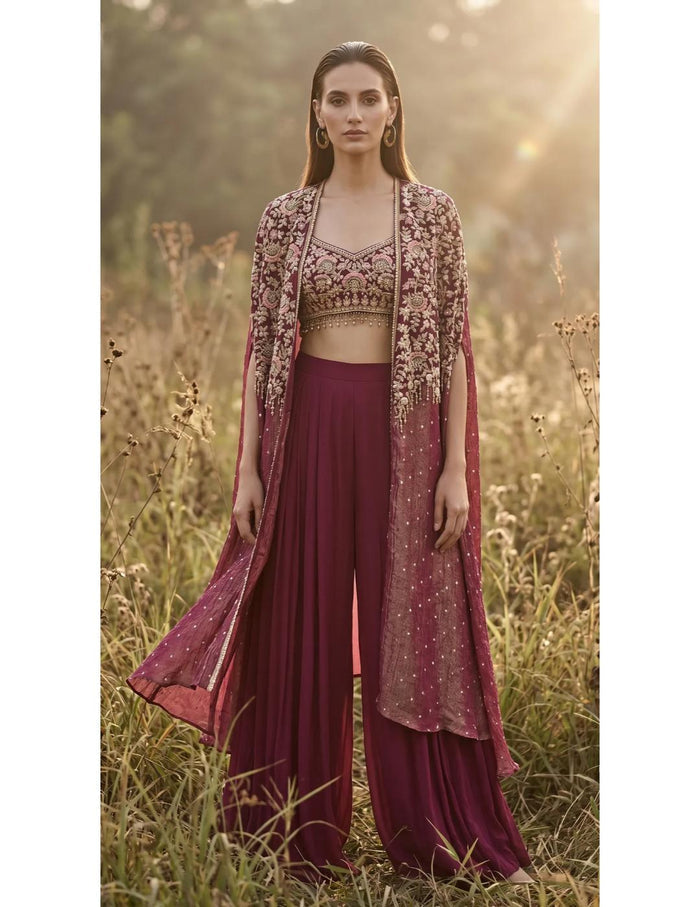 Mulberry Phulkari Cape Set