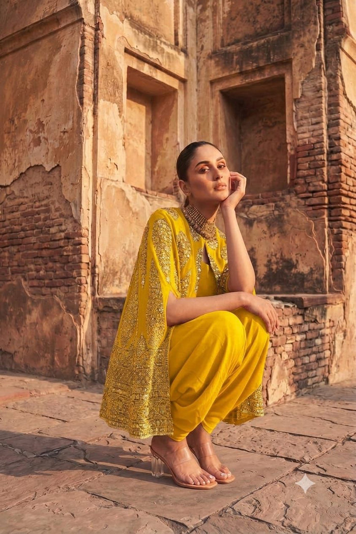 Mustard Cape Jacket With Jumper