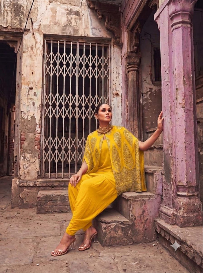Mustard Cape Jacket With Jumper