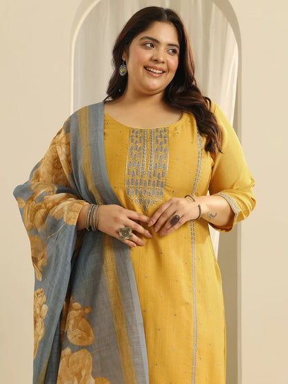 Mustard Yellow Floral Kurta Set