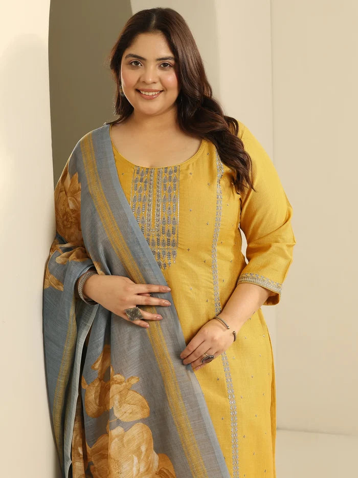 Mustard Yellow Floral Kurta Set