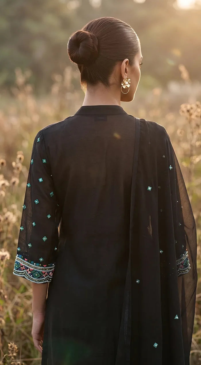 Black embroidered kurti set