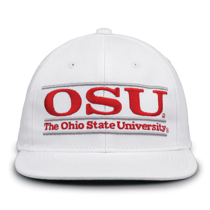 Ohio State Retro Bar snapback hat in white, front view