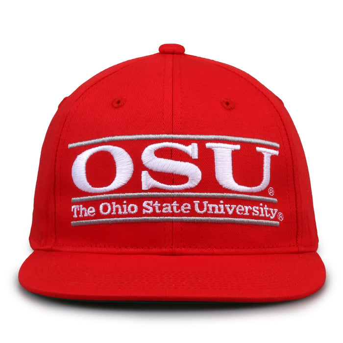 Ohio State Retro Bar snapback hat in red, front view