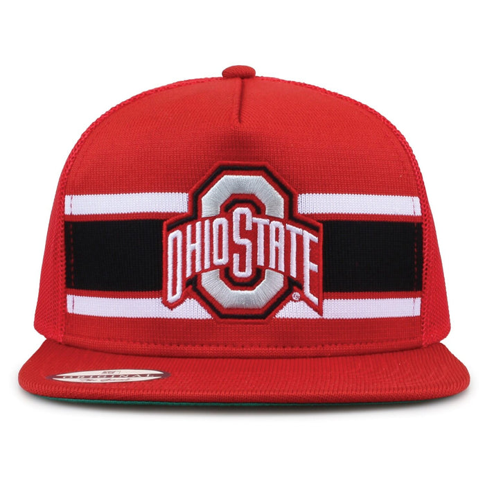 The Ohio State University Class of '92 trucker hat, front view with embroidered logo and stripes
