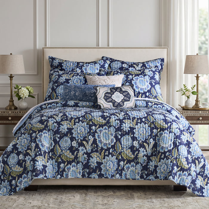 Ophelia Navy Embroidered Velvet Light Blue Pillow 12x24