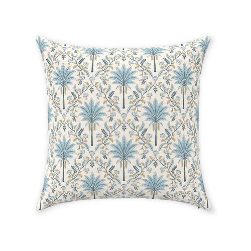 Palm Grove Cotton Pillow Cover Cream Blue