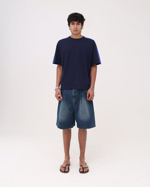 Panelled Crop Tee - Navy