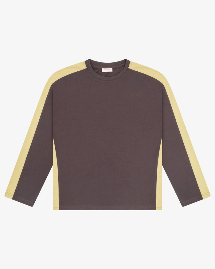 PANELLED LS CROP TEE - CHARCOAL / CITRON