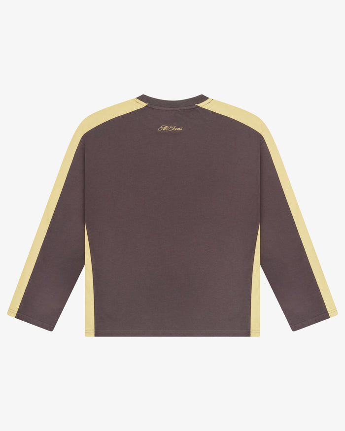PANELLED LS CROP TEE - CHARCOAL / CITRON