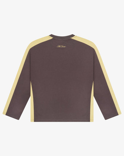 PANELLED LS CROP TEE - CHARCOAL / CITRON