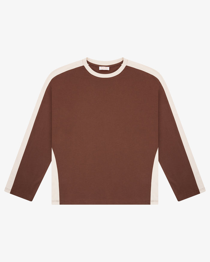 Panelled LS Crop Tee - Chocolate/Sand
