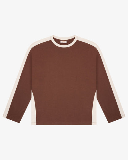 Panelled LS Crop Tee - Chocolate/Sand
