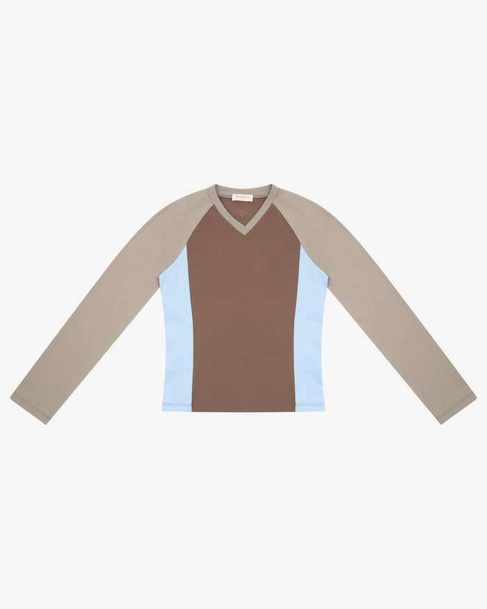 Panelled LS Top - Choc/Taupe/Sky
