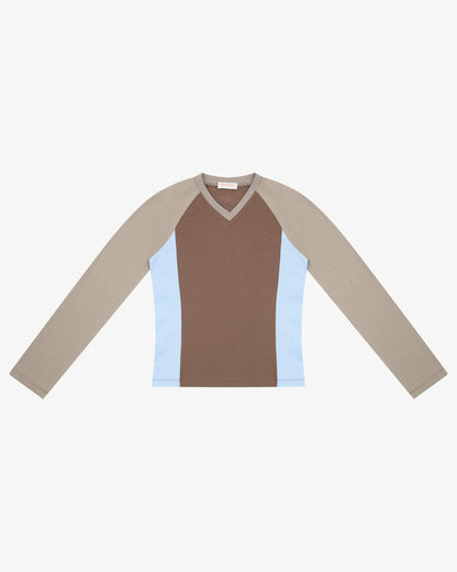 Panelled LS Top - Choc/Taupe/Sky
