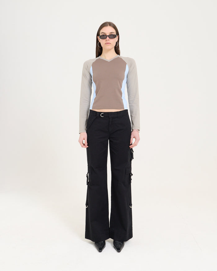 Panelled LS Top - Choc/Taupe/Sky