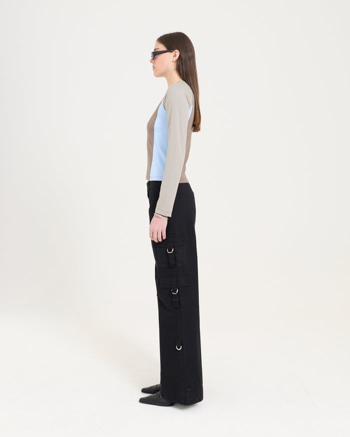 Panelled LS Top - Choc/Taupe/Sky