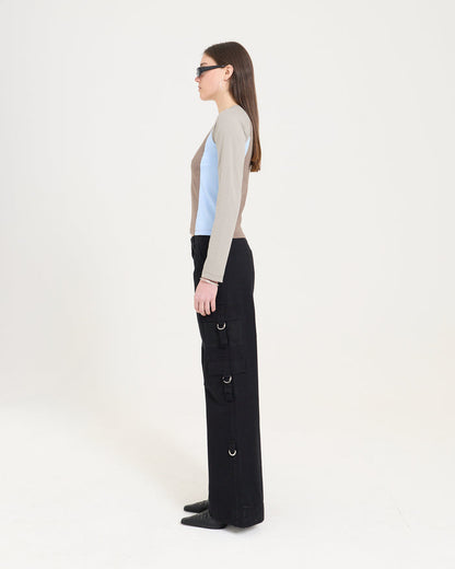 Panelled LS Top - Choc/Taupe/Sky