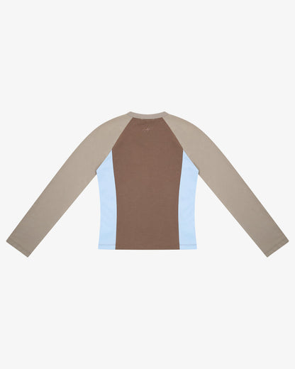 Panelled LS Top - Choc/Taupe/Sky