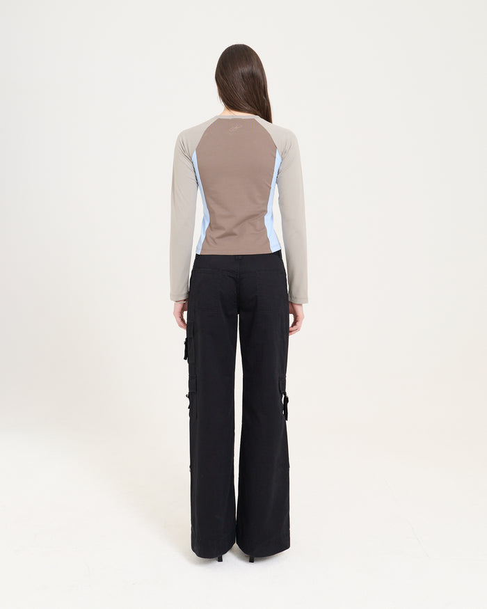 Panelled LS Top - Choc/Taupe/Sky