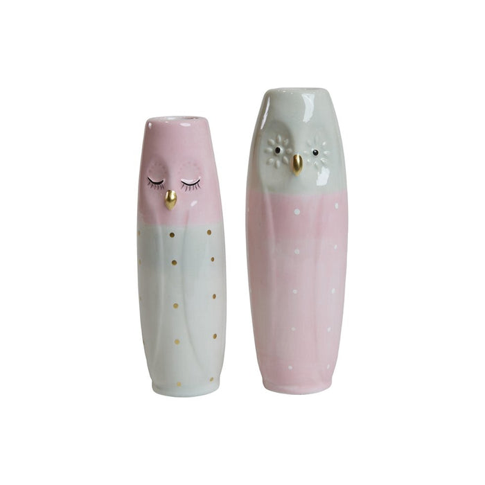 Pastellfärgade kloka ugglor, porslinsfigurer 17 cm
